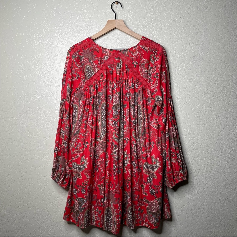 Free People Rain or Shine Printed Dress Poppy Combo Paisley Tunic Boho Flowy - Picture 9 of 15